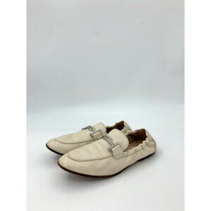 Tods Womens Ivory Leather Loafers With Silver Buckle Accent Size 37